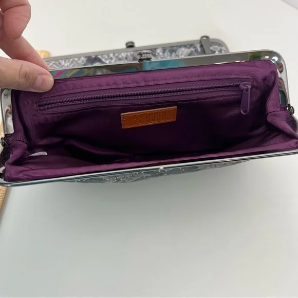 Hobo Leather Lauren Clutch Wallet Enchanted Floral Silver